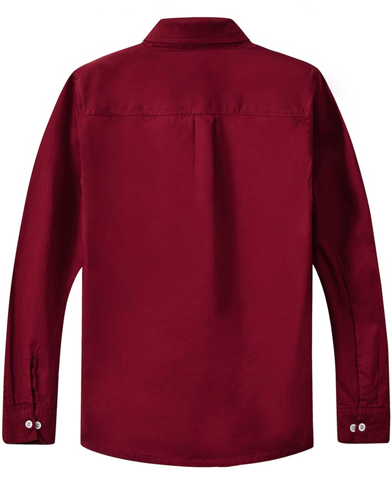 Spring&Gege Boys Long Sleeve Uniform Woven Twill Button Down Shirt for Children Burgundy Size 11-12 Years - Image 3